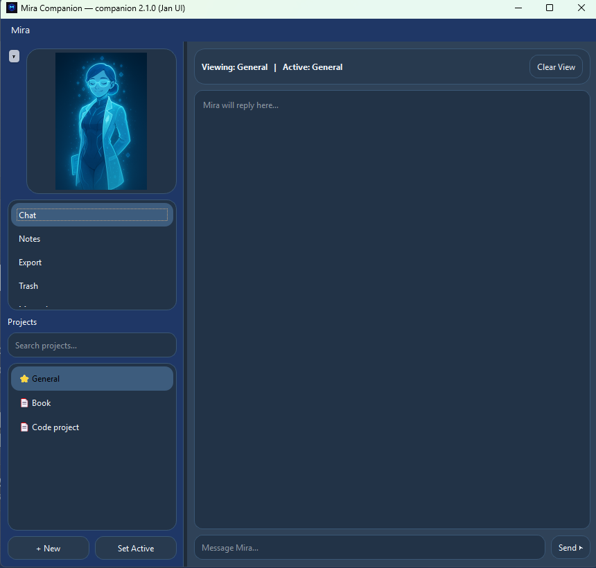 Mira Companion chat UI
